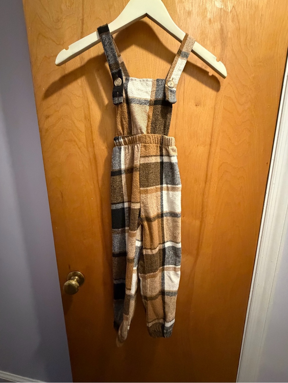 SHEIN Plaid Suspender Jumpsuit in Tan, Gray & White
